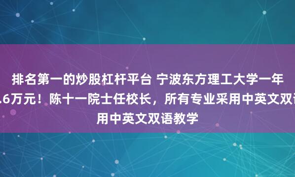 排名第一的炒股杠杆平台 宁波东方理工大学一年学费9.6万元！陈十一院士任校长，所有专业采用中英文双语教学